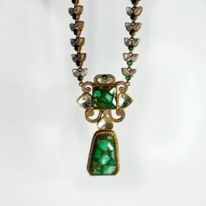 Alternative view of Niya Mossainite Long Necklace Green Marble stone