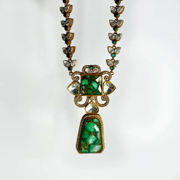 Niya Mossainite Long Necklace Green Marble stone - Image 2