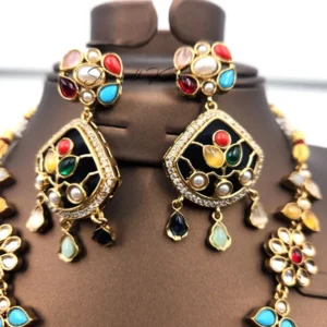 Alternative view of Multicolor Kundan Necklace Set with Earrings