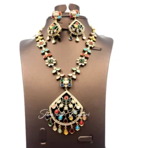 Multicolor Kundan Necklace Set with Earrings