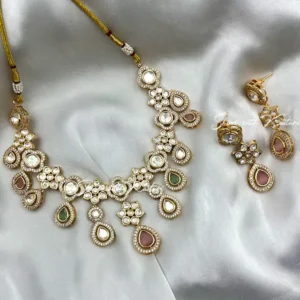 Multicolor Teardrop Kundan Polki Necklace Set