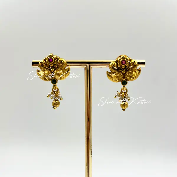 Golden Peacock Jadau Kundan Necklace Set - Image 3