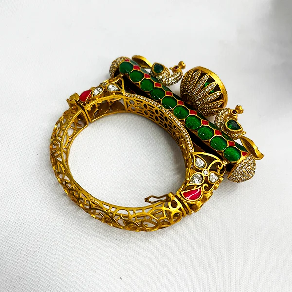 Polki Peacock Bangle, Green - Image 3