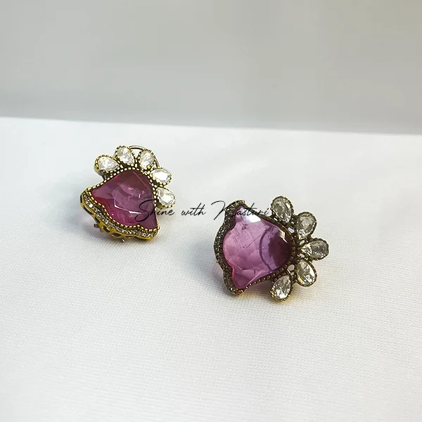 Swati Premium Stone and Polki Floral Stud Earrings