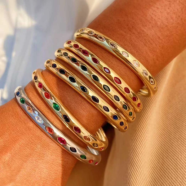 Shona Silver Bangle with Stone inlay, Multi - Image 2