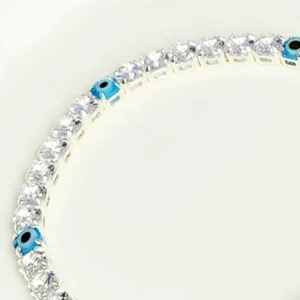 Silver Tennis Evil-Eye Bracelet