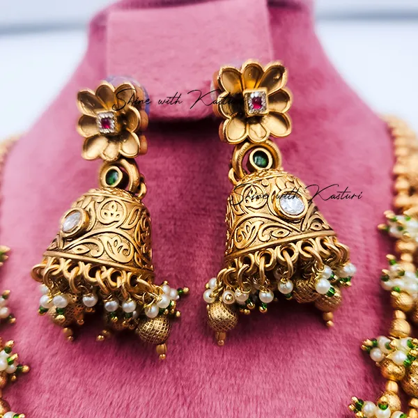 Shilpi Antique Peacock Necklace with Jhumka Earrings - Image 2