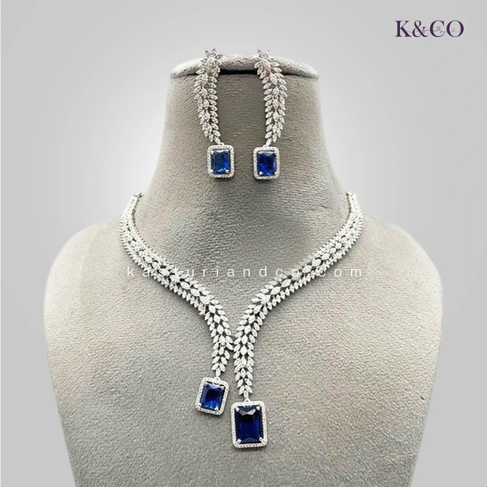 Minu Silver Plated Y Necklace AD, Aqua Stone - Image 5