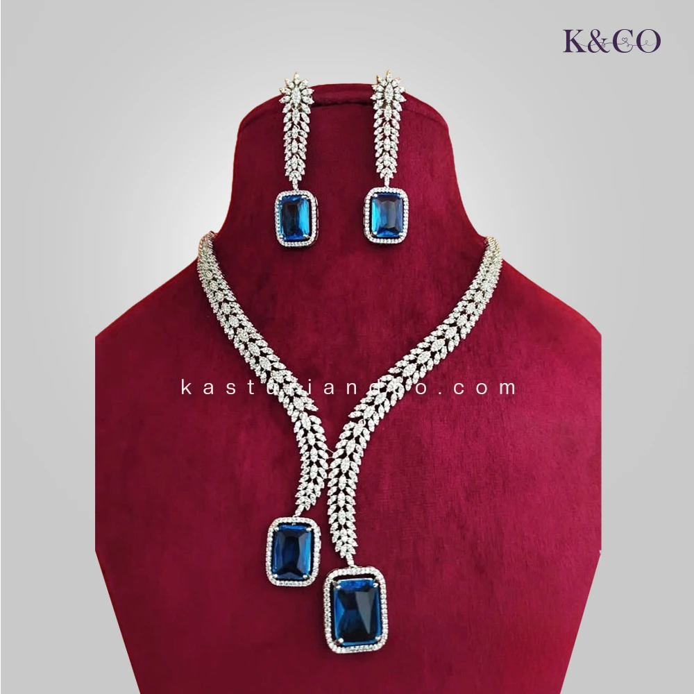 Minu Silver Plated Y Necklace AD, Aqua Stone - Image 2