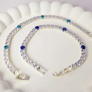 Silver Tennis Evil-Eye Bracelet