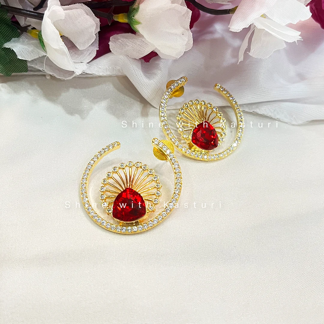 Diva Stylish Gold & Red Earrings