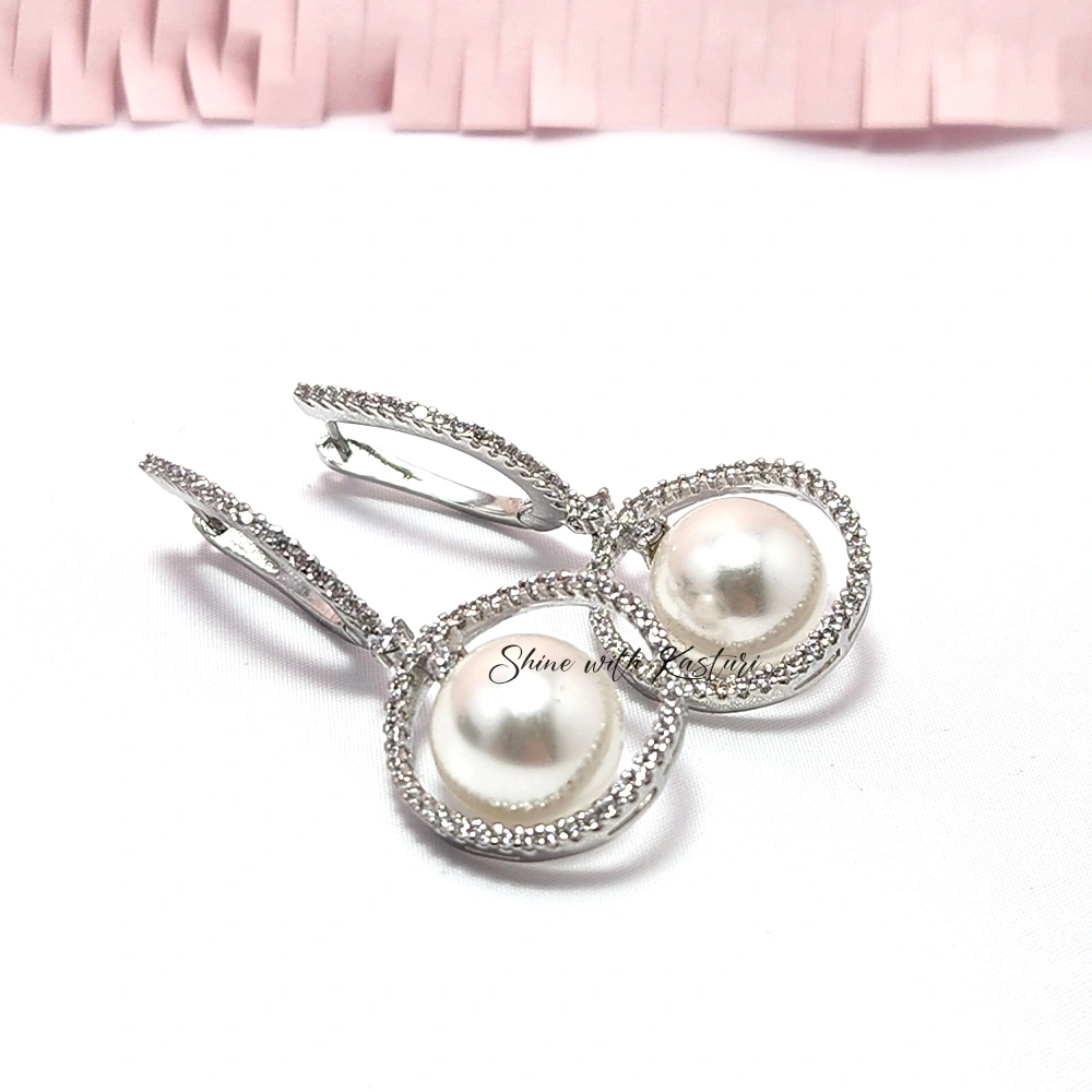 Silver Earrings with Pearls - Image 2