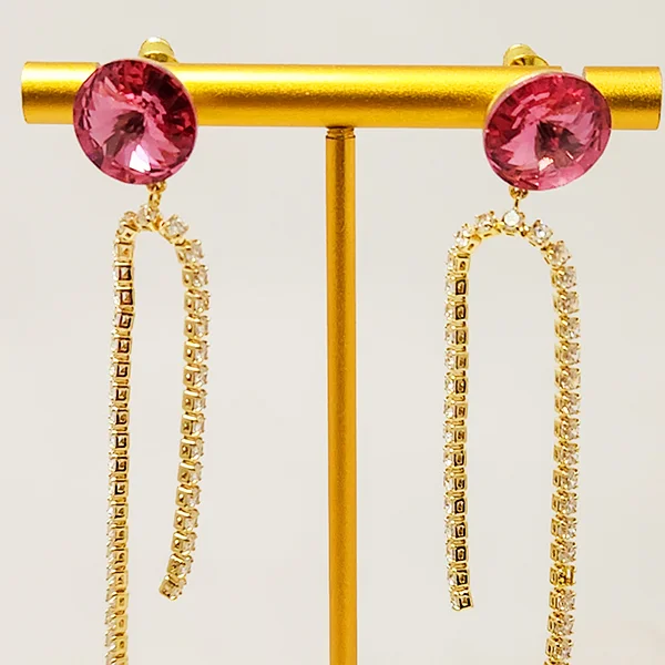Tennis & Crystal Earrings, hot pink