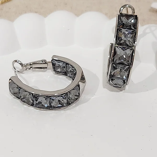 Premium Crystal Hoop Earrings, Grey