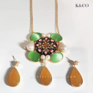 Zara Ethnic Designer Pendant Set Green