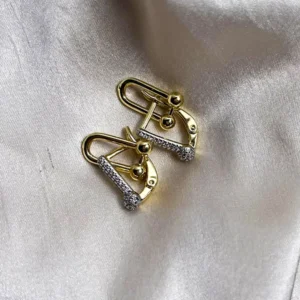 Alternative view of U-Link Cubic Zirconia Earrinngs, Gold plated