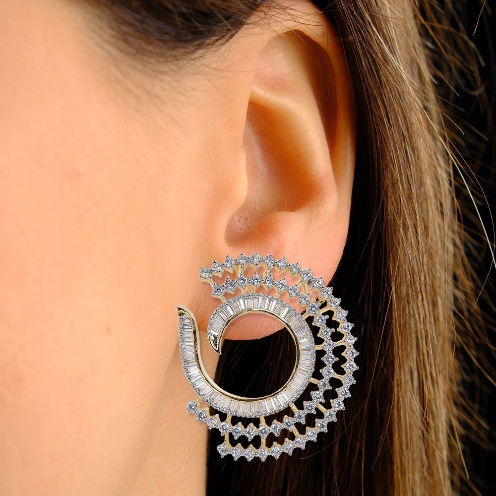 Chloe CZ C-Shape Earrings Silver - Image 5