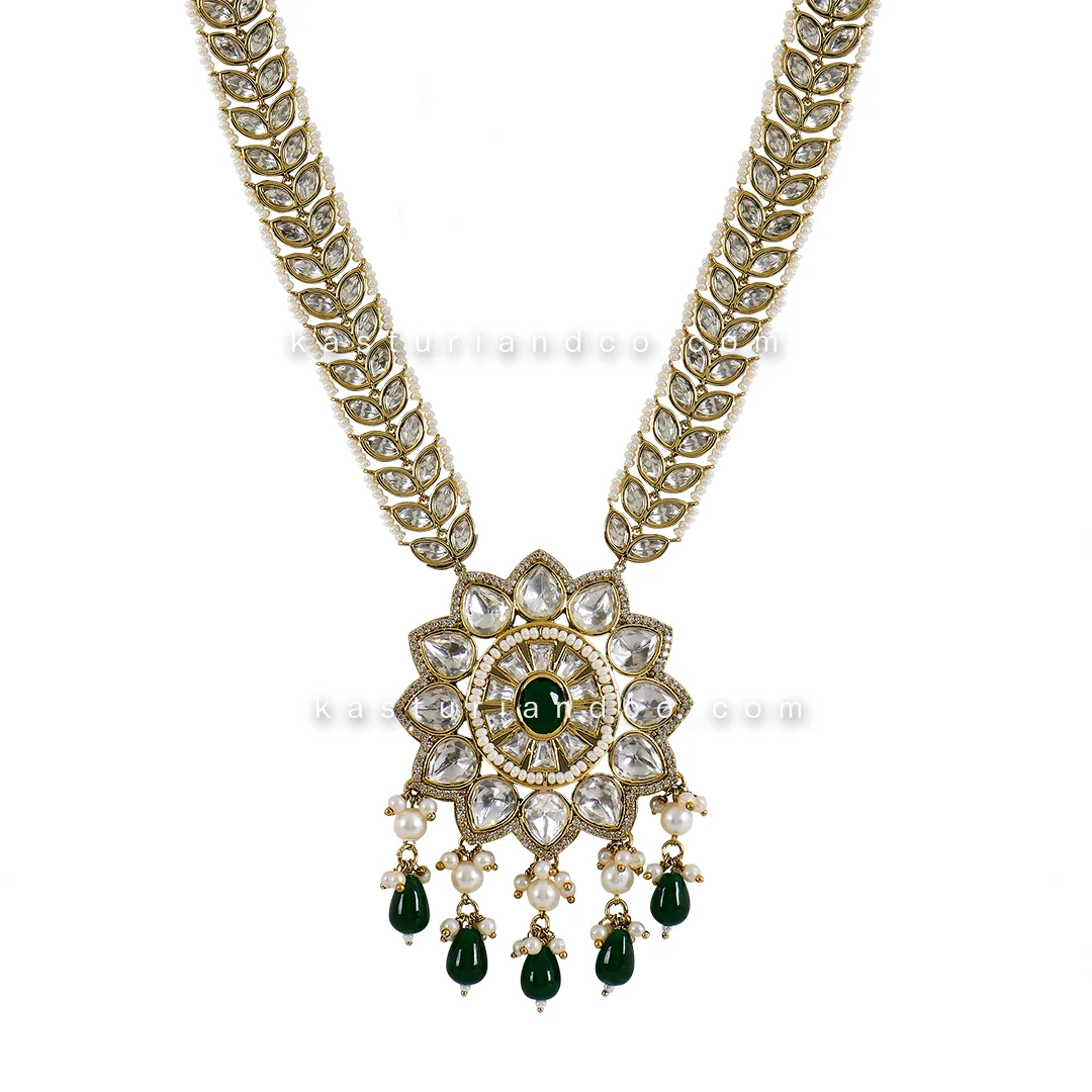 Royal long Polki Studded Necklace with Stones - Image 2