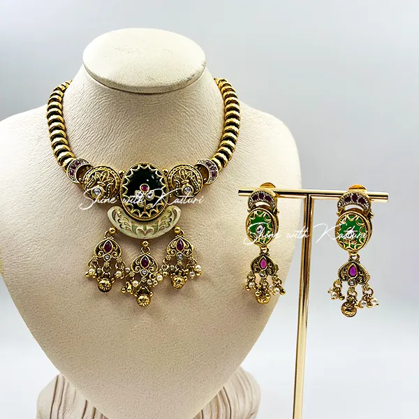 Buy Antique Choker Necklace Set with Meenakari