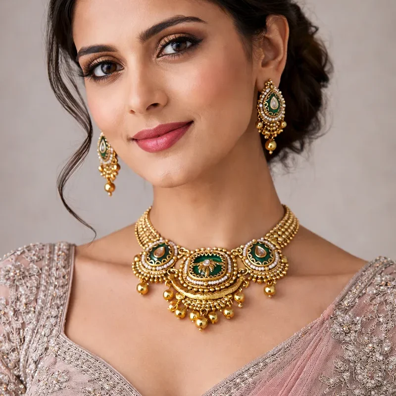 Gold plated Choker Set with inlay on Stones