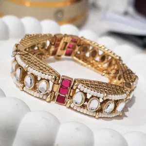 Buy Kundan Pearl Antique Bangle