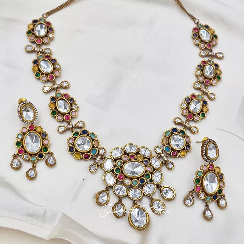 Polki Necklace with Moissanites Multicolour