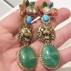 Royal Lion Motif Multi-Stone Drop Earrings